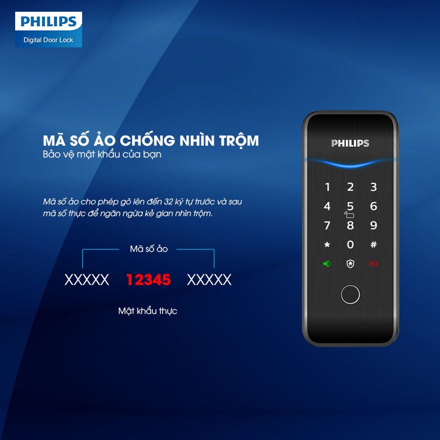 7. Khoá điện tử Philips 5100-5HBKS với mã số ảo chống nhìn trộm